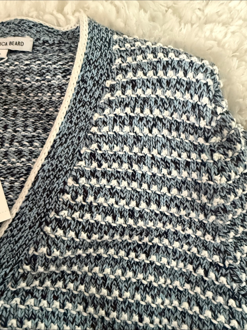 Veronica Beard Blue & White Striped V-Neck Button Cardigan - Picture 3 of 3